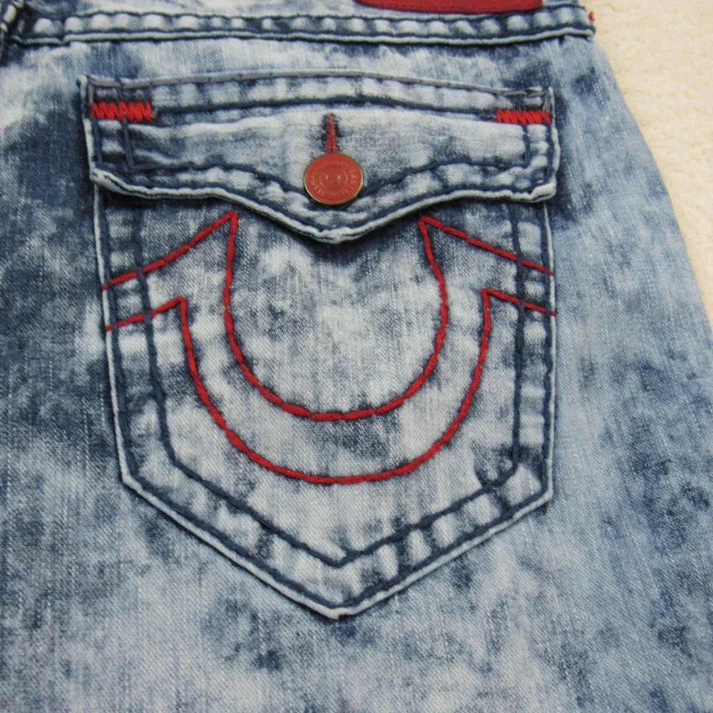 True Religion Jeans Men 42 Blue Ricky W Flap Super T Thick Red Stitch Indigo Fog